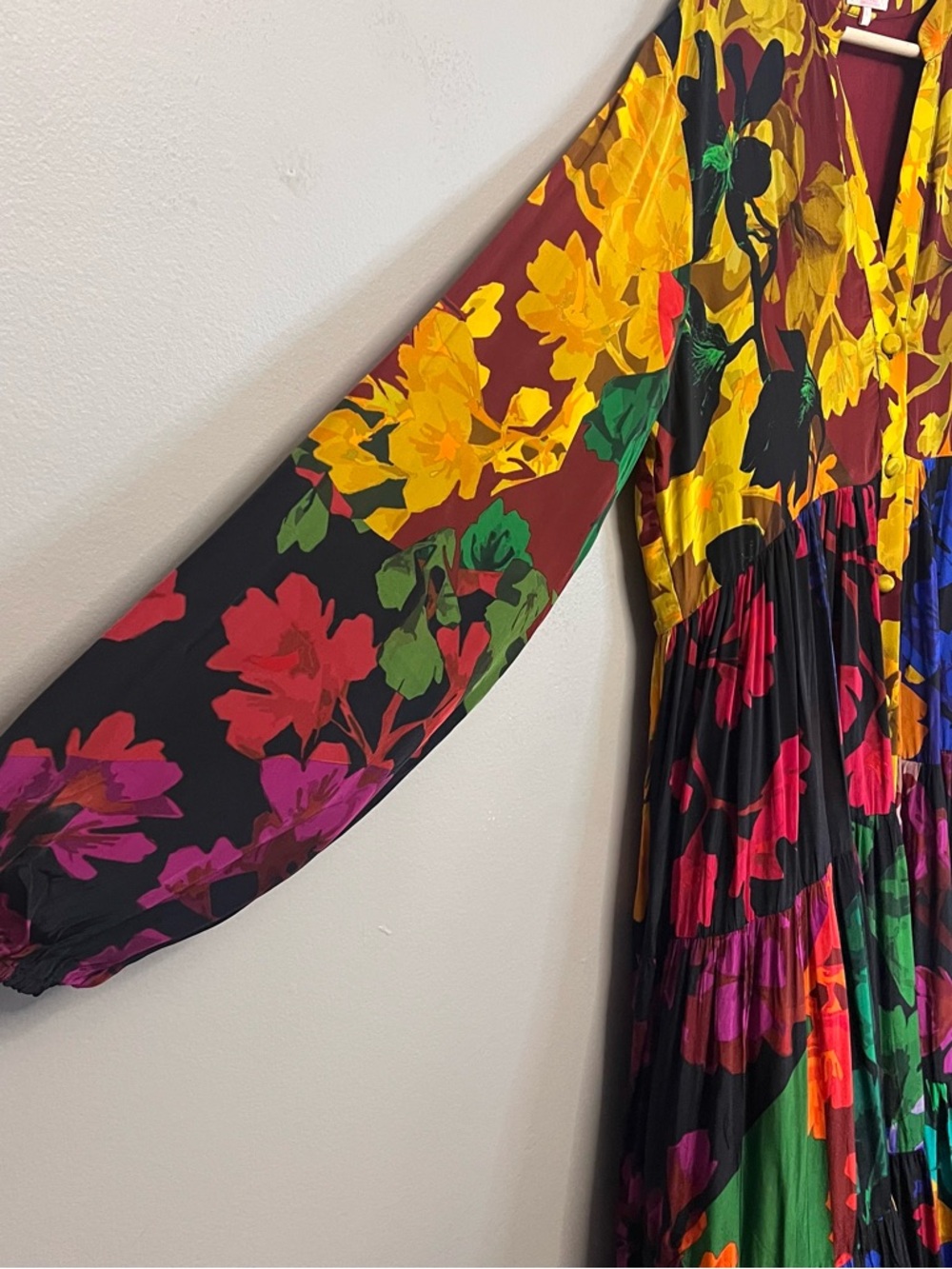 Siddhartha Bansal Colorful Button Front Floral Print Tiered Max Dress Festival - Picture 3 of 11